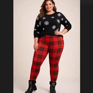 Torrid Leggings 3X 22 24 Red Plaid Gold Thread High Rise Full Length Festive NWT